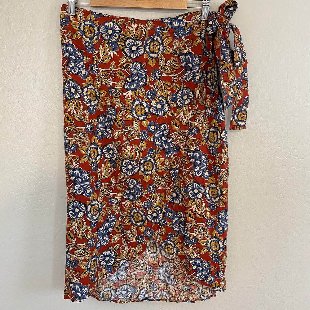 Faherty Pacifica Linen Blend Wrap Skirt Womens Sz Small Floral Vacation Hawaiian